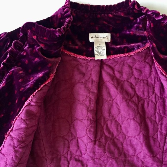 Anthropologie - Elevenses - Velvet Peplum Jacket - Swiss Dot Print - Wine - 4 - Picture 8 of 12
